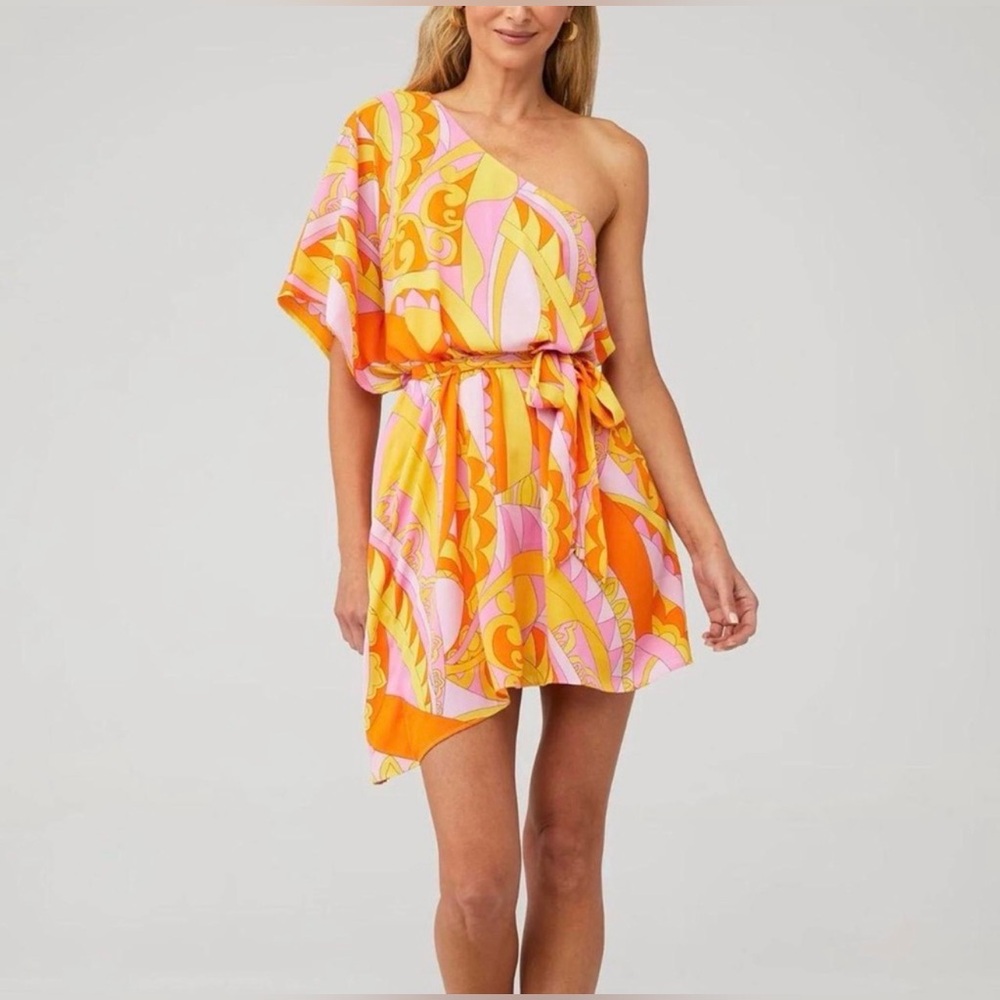 Show Me Your MuMu One Shoulder Dress in Pink and Orange